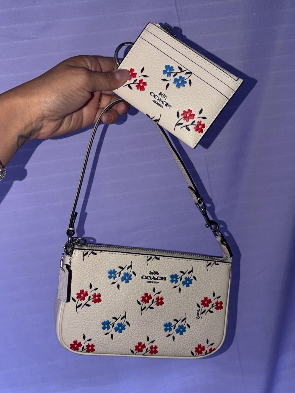 Coach Cream Floral Mini Wristlet with Card Case